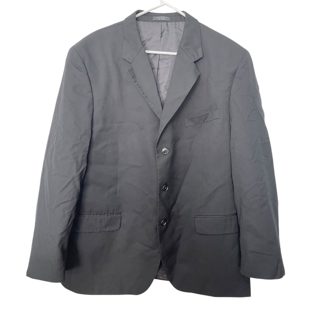 Albert Nipon 48 Black‎ Wool Blazer Three Button Sport Coat Classic Professional